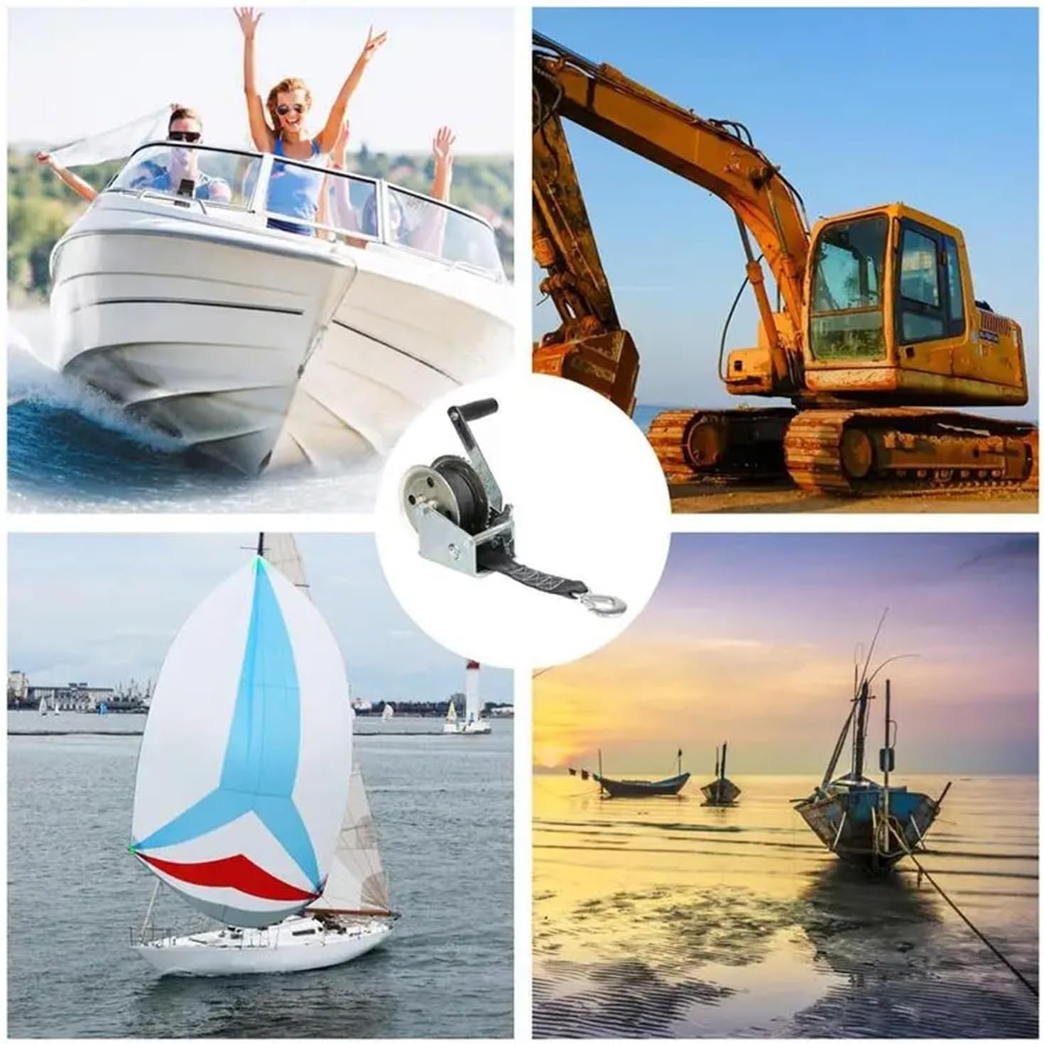 Trailer Hand Winch Two Way Heavy Duty Hand Winch Steel Construction Manual Winch with Polyester Strap & Hook for Towing Boat Precisely Control The Movement