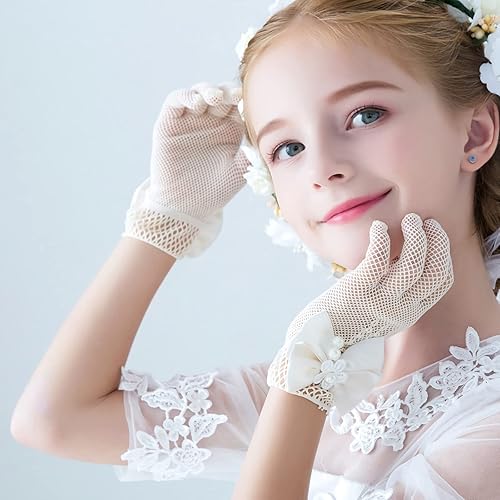 Miniatura 3 de Guantes blancos para primera comunión, princesa, fiesta de té para niñas de 3 a 12 años