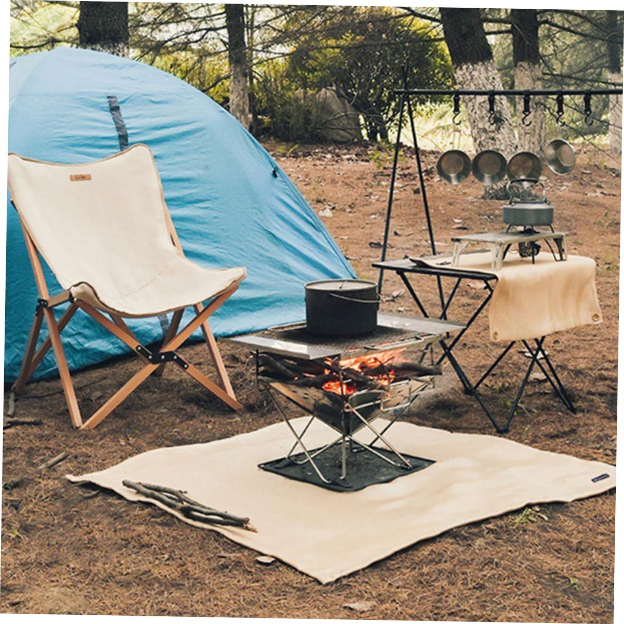 Anneome Feuerfeste Campingdecke aus Fiberglas mit Silikon Alufolie, Beige
