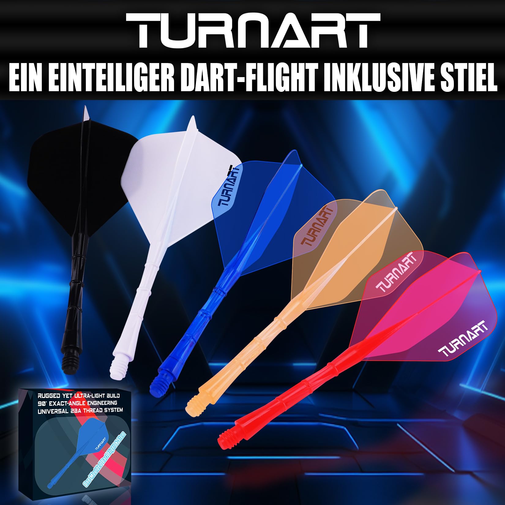 Turnart Rzutki do darta zintegrowane lotki i shafty 2BA nr 2 Shape i Medium Design One Moulded Dart Flight do wszystkich rzutek