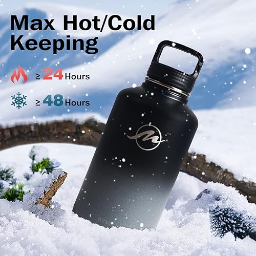 Miniatura 3 de Botella de agua aislada de 64 onzas con tapa con popote (3 tapas), frasco de jarra de medio galón, botella grande de acero inoxidable de metal, taza