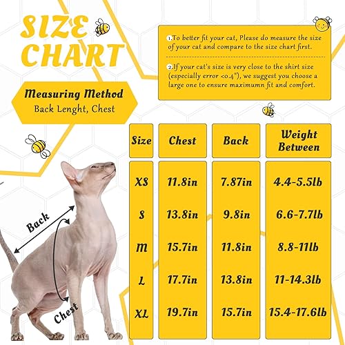 Miniatura 6 de Bonaweite Sphynx - Ropa para gatos, suéteres sin pelo de abeja para gatos, suéter cálido para gatito, suave, transpirable, sin pelo, camisas de