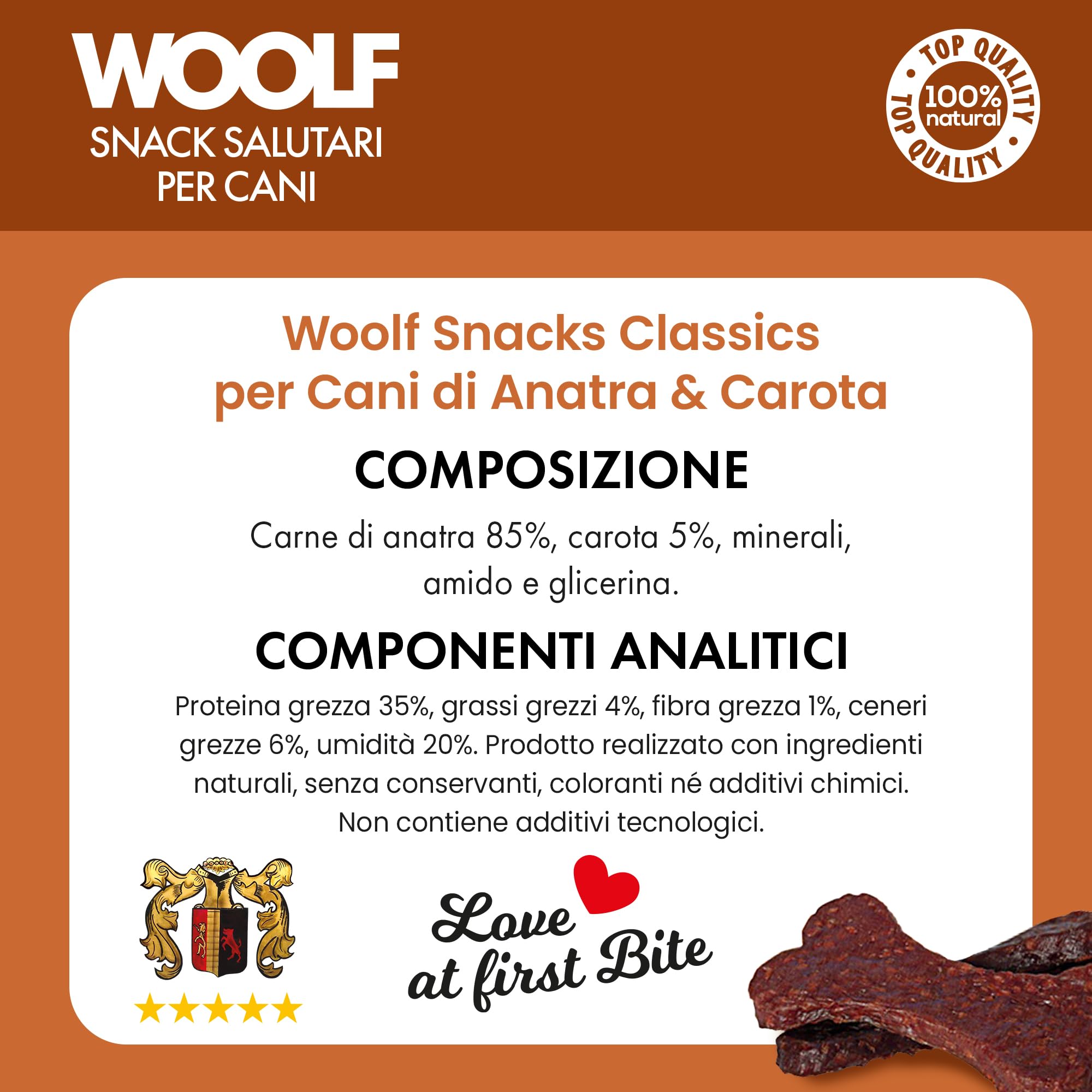 Snack per cani dental stick per cani premietti addestramento masticativi lunga durata osso pulizia denti cane al gusto anatra e carota 100 g | WOOLF