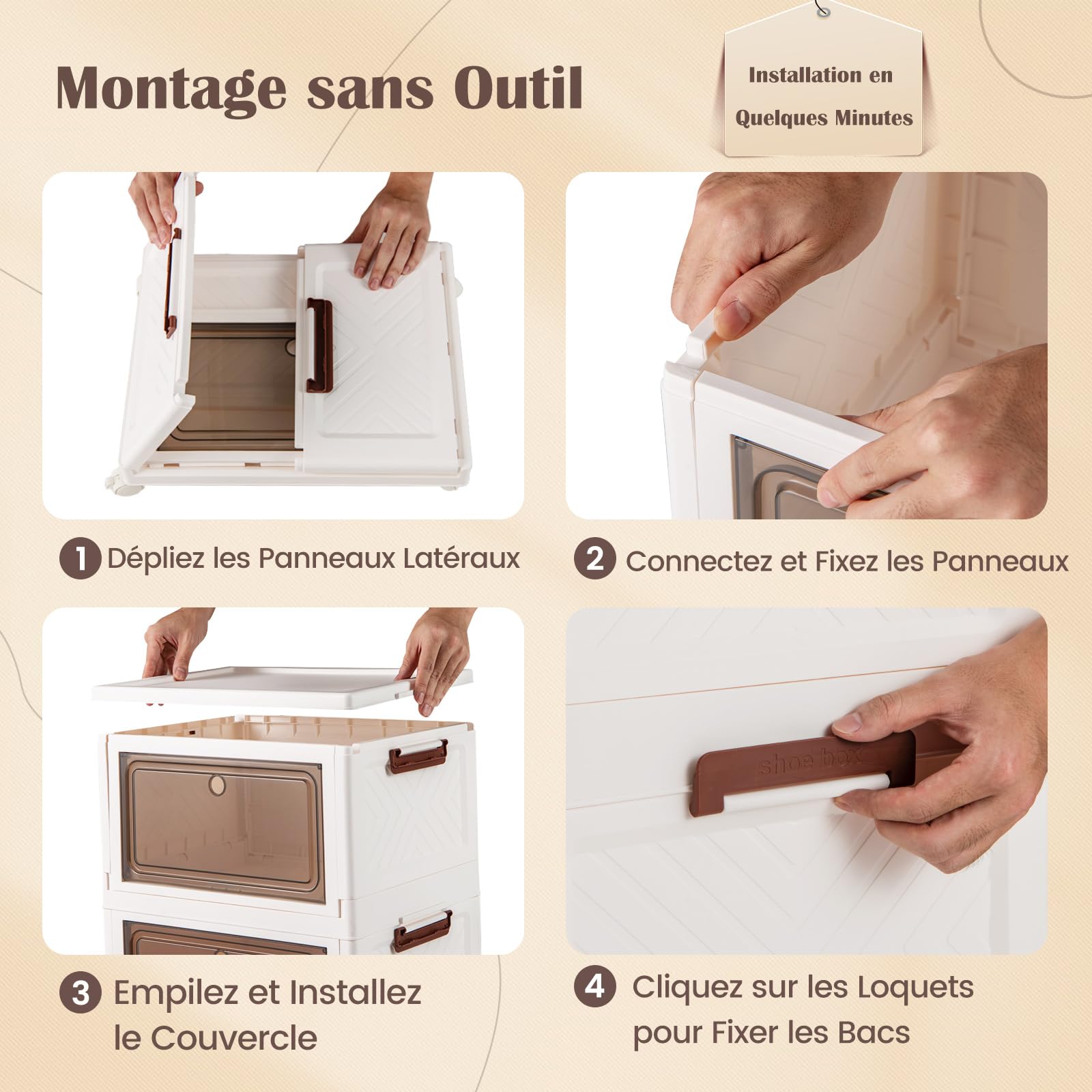 COSTWAY Boîtes Rangement Plastique 75/105 L, Caisses Pliables avec Roues, Porte et Couvercle, Poignée Anneaux, Porte Magnétique, Rangement Vetement, Livres, Jouets (75 L)