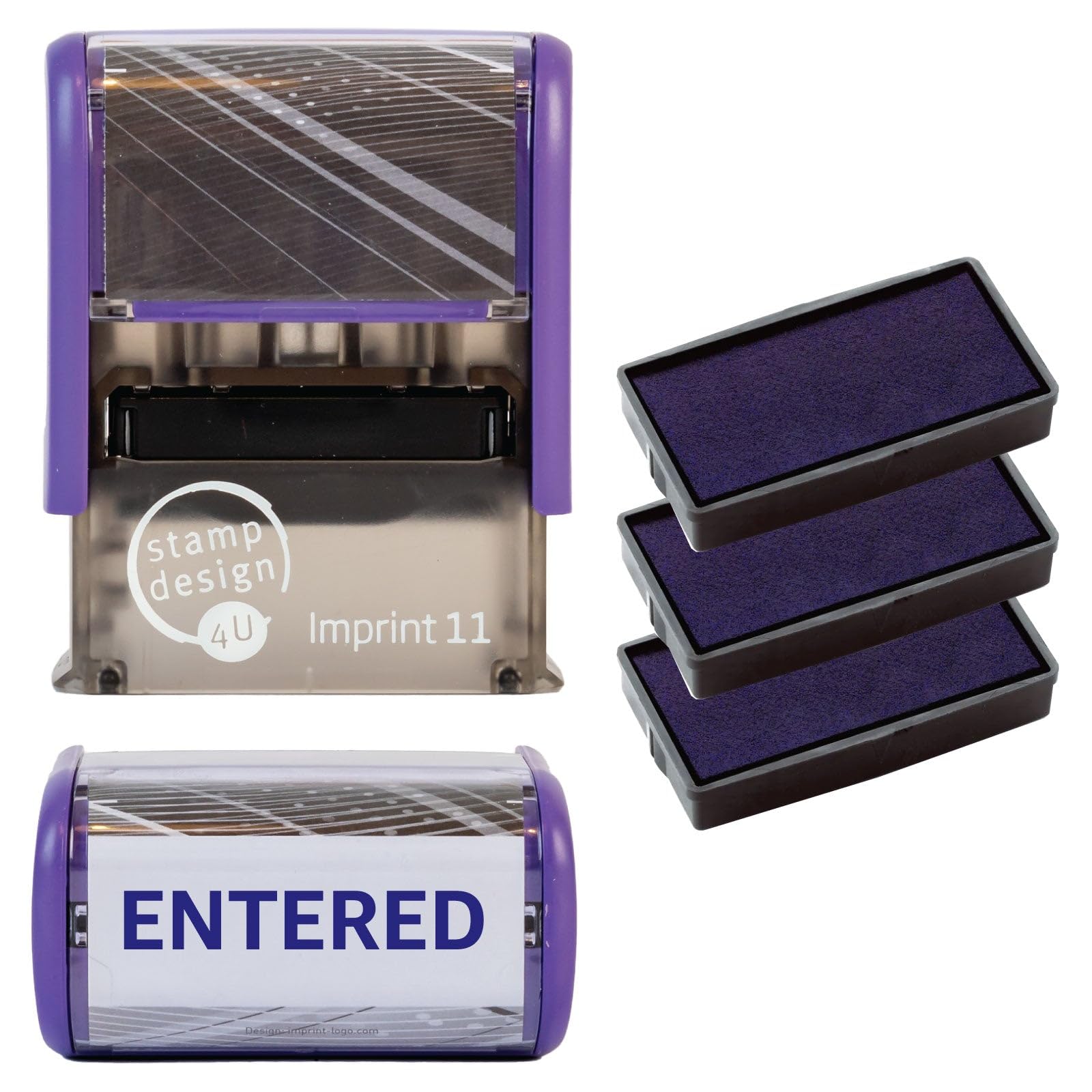 Entered Self Inking Rubber Stamp for Stamping Your Entered Documents - Blue Entered Stamp with 3 Extra Inkpad