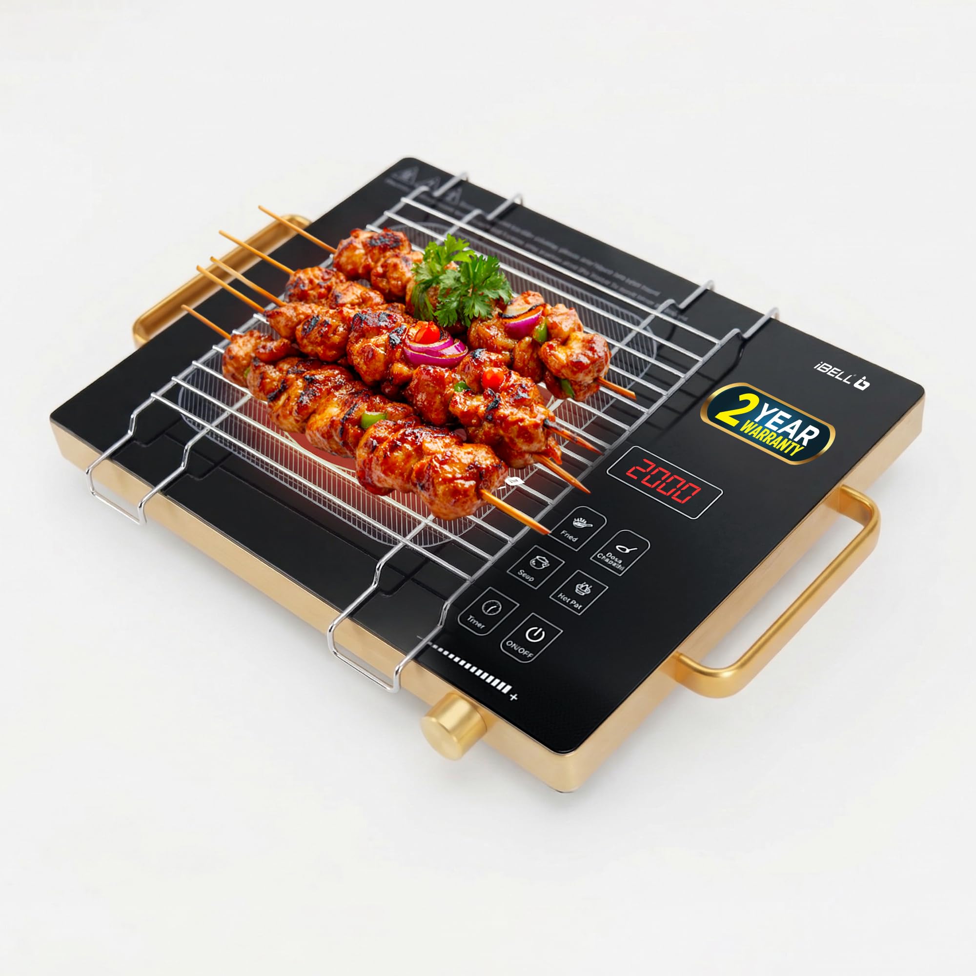 iBELL 2000W Infrared Cooktop Stove with Universal Cookware Compatibility, Touch Control Panel, Precise Temperature Settings & Elegant Golden Finish