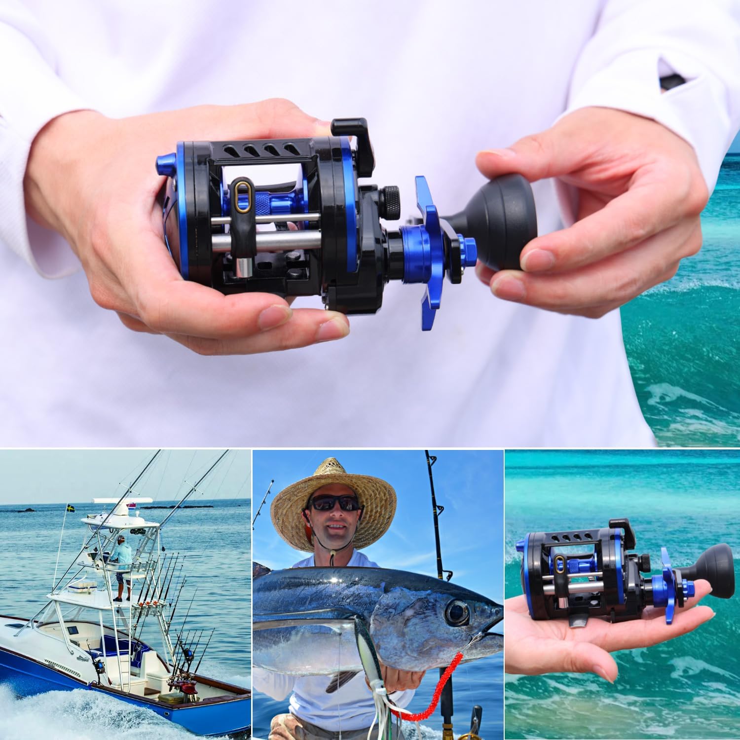 Burning Shark Baitcasting Fishing Reel, Smooth Powerful Round Baitcaster Reel, Saltwater Inshore Surf Trolling Reel, Conventional Reel for Catfish, Musky, Bass, Pike