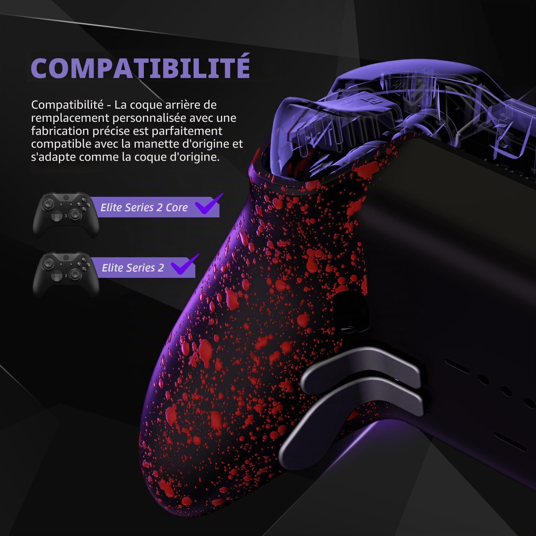 eXtremeRate Coque Manette pour Xbox Elite Series 2, Coque Arrière de Remplacement pour Xbox Elite Series 2 Core Modèle 1797, Pas Controller, Noir Texturé