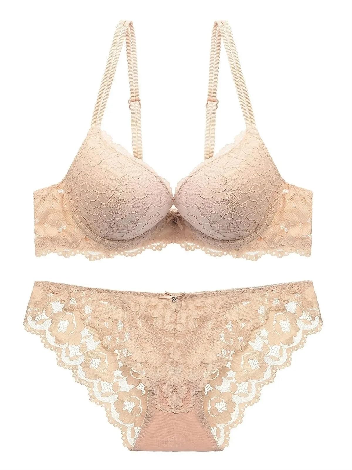 Mutande Bikini Slip 1 Set Elegante Pizzo Ricamo e Set di Lingerie in Tessuto Traspirante: Reggiseno Push-up, Mutandine Trasparenti a Vita Bassa(Wine Red,32B(70B))