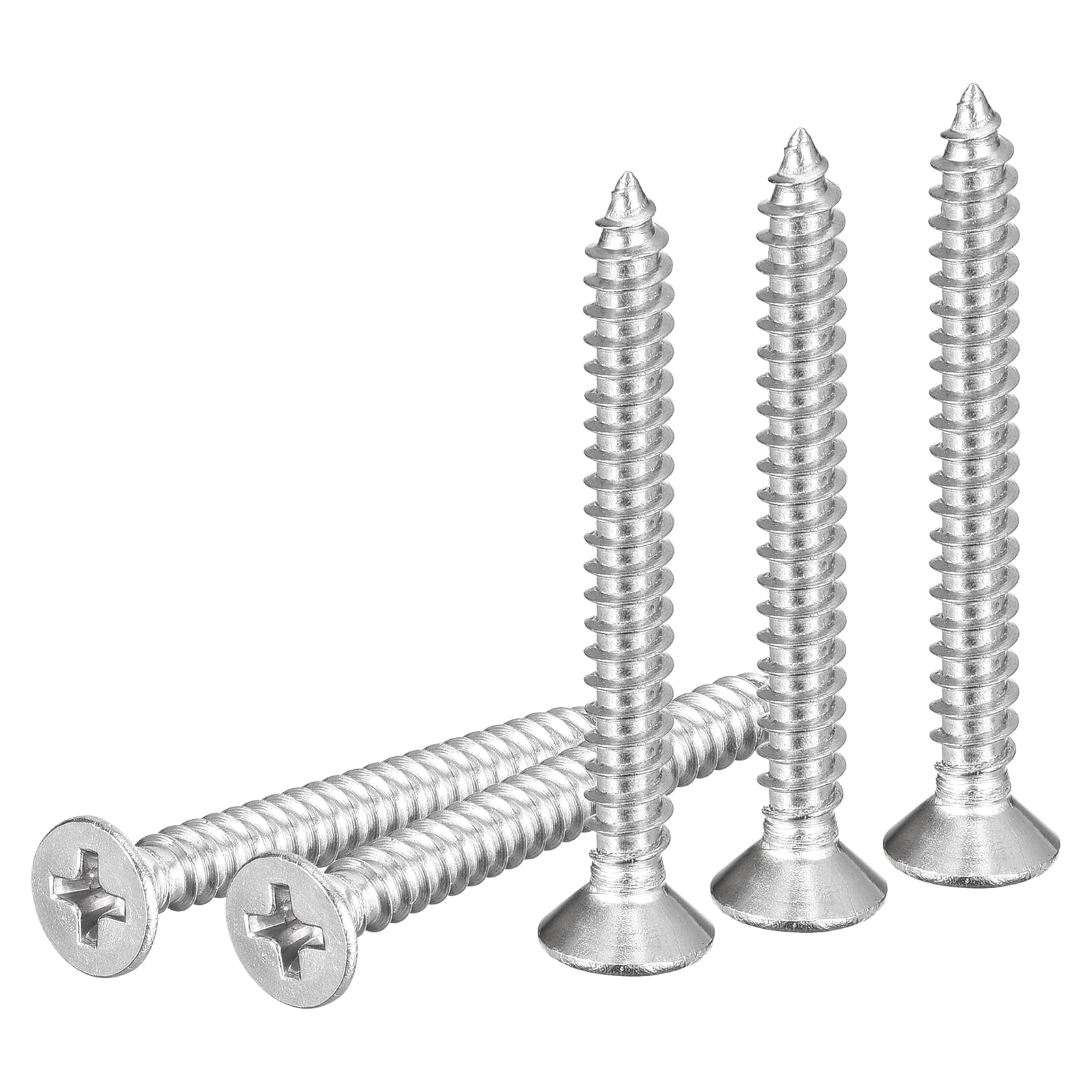 DTGN 100Pcs #8x1-3/8" Flat Head Wood Screws, 304 Stainless Steel Phillips Self Tapping Screws - Good for Woodworking Furniture - Silver