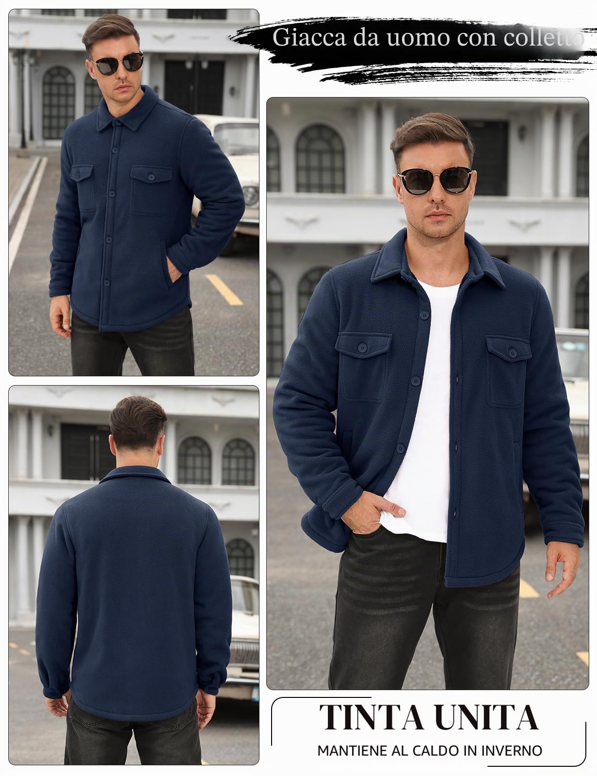 Xnova Giubbotto Invernale Uomo in Pile Termica Giacca da Lavoro Casual Giubbotti Invernali Calda con Risvolto Camicia in Flanella a Maniche Lunghe con Bottone Classico Jacket