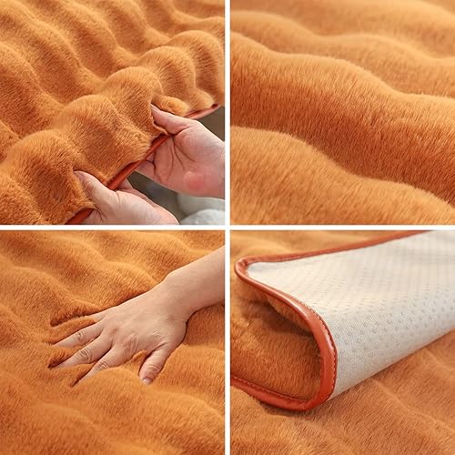 Miniatura 7 de vctops Funda de sofá de forro polar de piel sintética naranja, suave y acogedora funda de felpa con burbujas para sofá seccional, funda