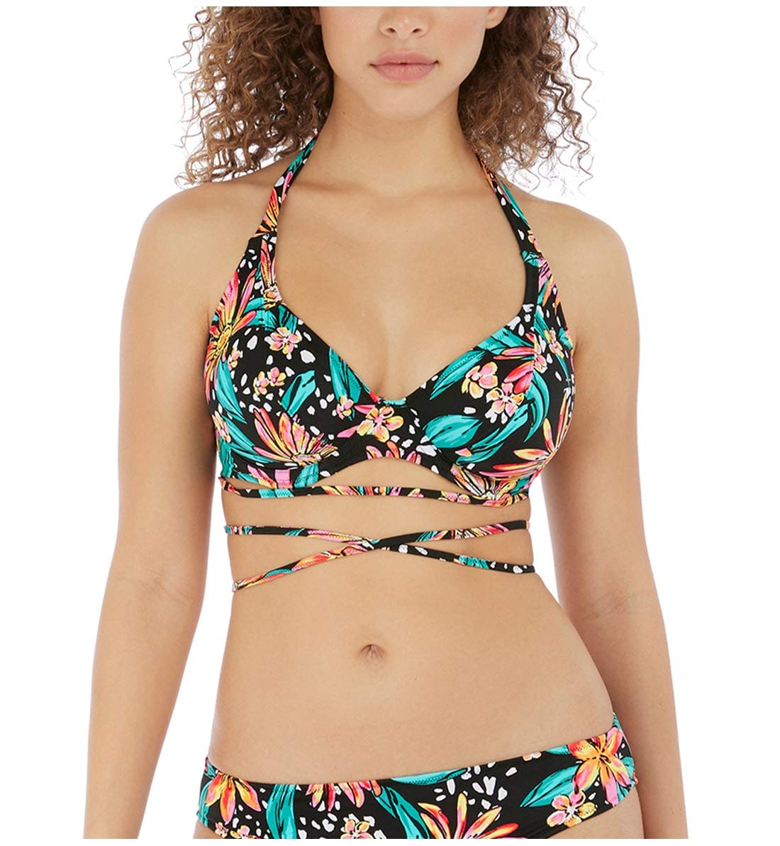 Freya Wild Daisy Plunge Underwire Halter Bikini Top (7031), Multi, 34DD