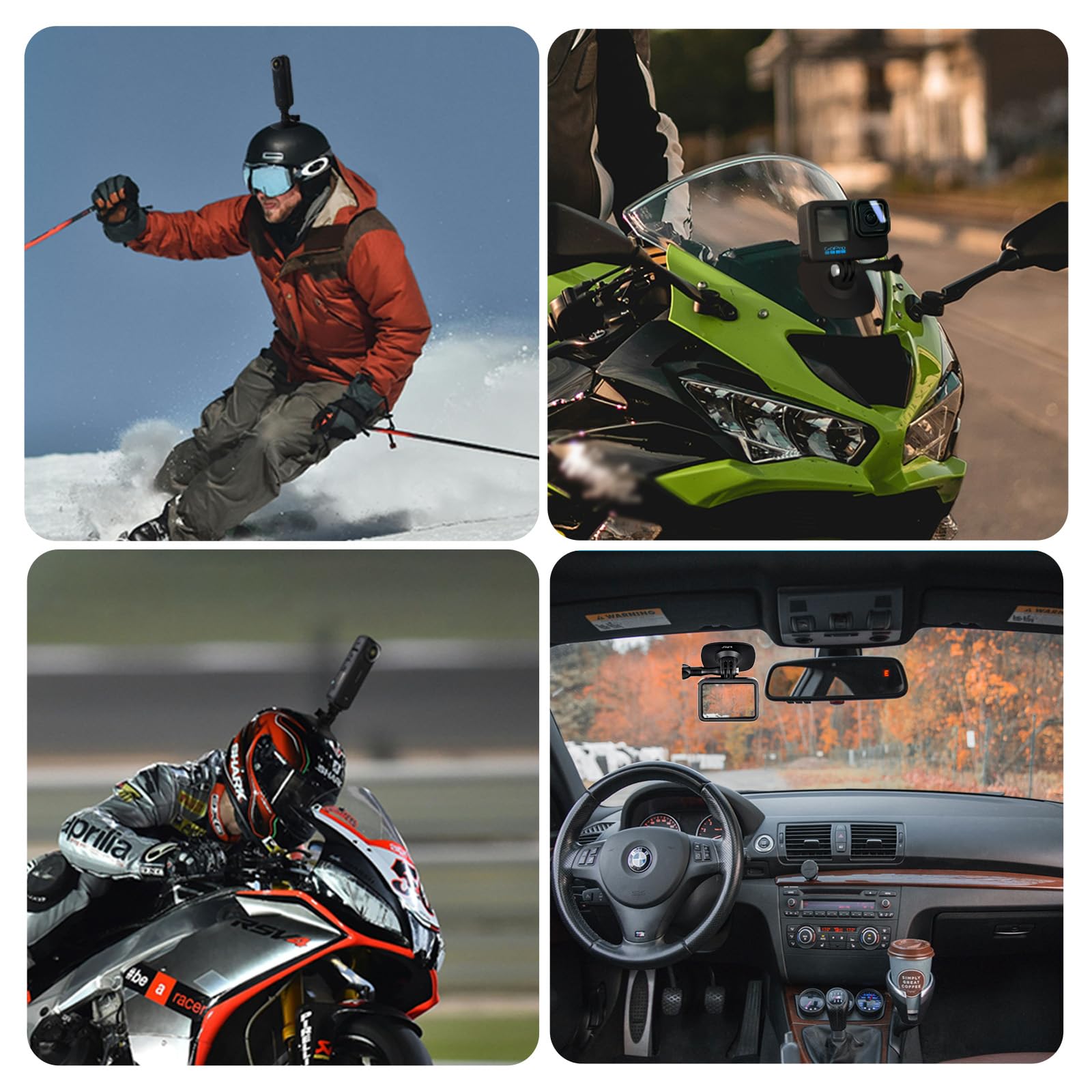 HSU Samoprzylepny uchwyt do GoPro, elastyczne uchwyty na kask do Insta360, zestaw akcesoriów do kamer sportowych (6 w 1)