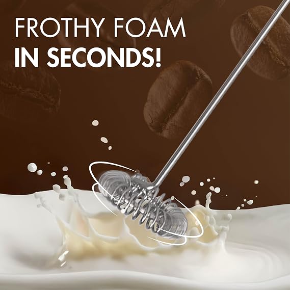 Primula Handheld Electric Milk Frother, Powerful Motored Whisk, Portable Battery-Powered Mini Drink Mixer for Latte, Cappuccino, Matcha & More, Brown