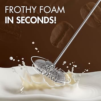 Primula Handheld Electric Milk Frother, Powerful Motored Whisk, Portable Battery-Powered Mini Drink Mixer for Latte, Cappuccino, Matcha & More, Brown