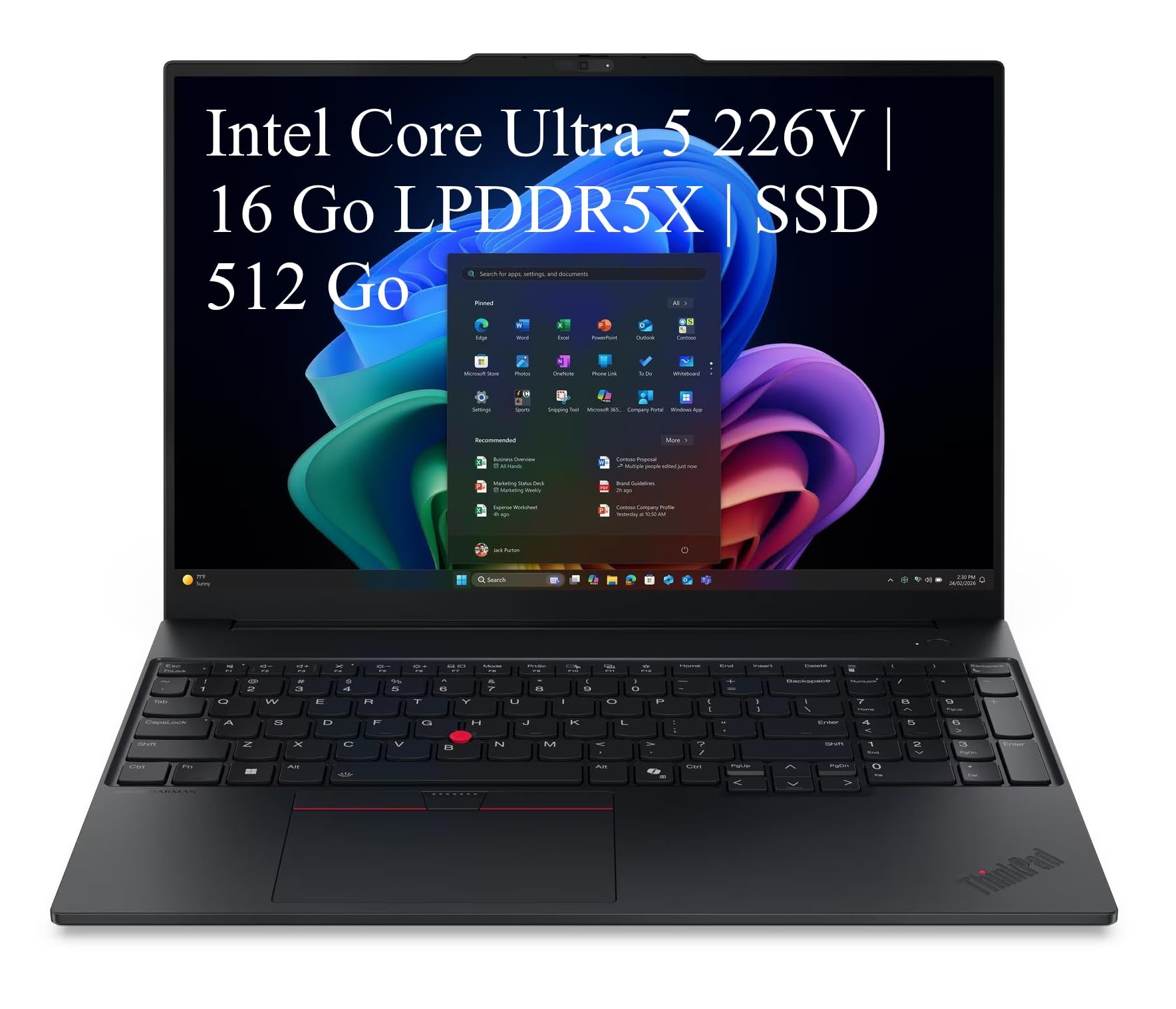 Lenovo ThinkPad E16 Gen 3 16" WUXGA IPS | Intel Core Ultra 5 226V | 16 Go LPDDR5X | SSD 512 Go PCIe 4.0 | Windows 11 Pro | Copilot+ PC | Intel Arc 130V | Clavier AZERTY Français