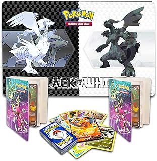 pokeball Pokemon Trading Card Game Ultimate Bundle ~ 50 Pokemon Cards Pokemon Binder Pokemon Card Sleeves Pokemon Play Mat 2 Player | Pokemon Card Sleeves for Binder