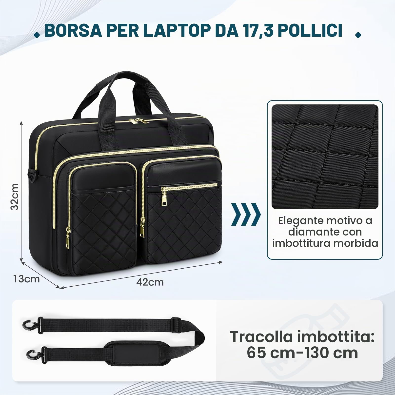 RAINSMORE Borsa Porta PC 17.3 Pollici Borsa Lavoro Donna Impermeabile Borsa Computer Grande Borse Messenger Porta Documenti per Ufficio Università Insegnant Nero