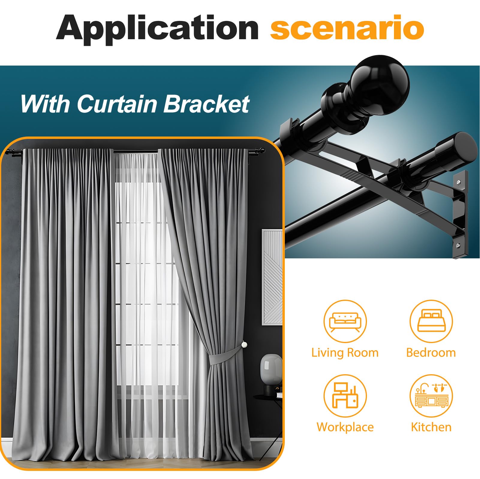 Amazon.com: Black Double Window Curtain Rods 28 to 144 Inch