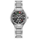 Women's Eco-Drive Mickey Mouse & Friends, Mickey Mouse and Minnie Tango, 3 Hand Silver-Tone Stainless Steel Bracelet Watch (FE2101-58W)