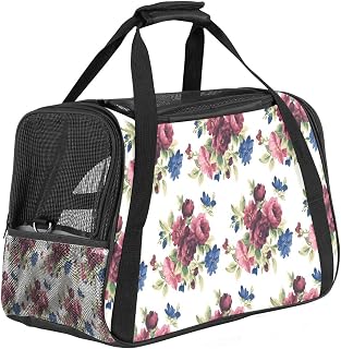 Transportador de mascotas aprobado por aerolíneas de cara suave para mascotas, gato, perro, viaje, perrera, portador portátil, color rojo, azul y floral
