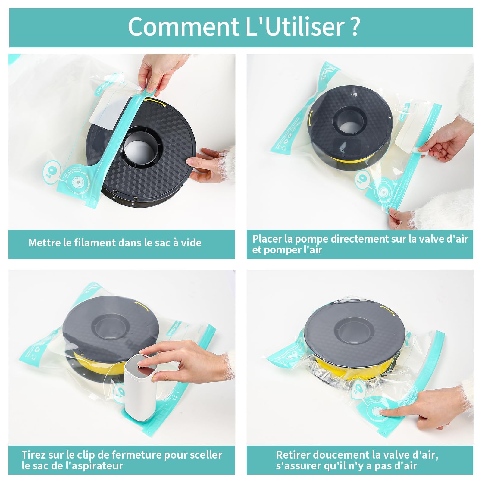 Vakuumbeutel für Filamente, 3D, wasserdicht, feuchtigkeitsbeständig, 10 Stück wiederverwendbare Vakuumbeutel mit automatischer Pumpe/Clips zum Schutz von Ger Pla Abs Petg Tpu, 21,2 Cup (30
