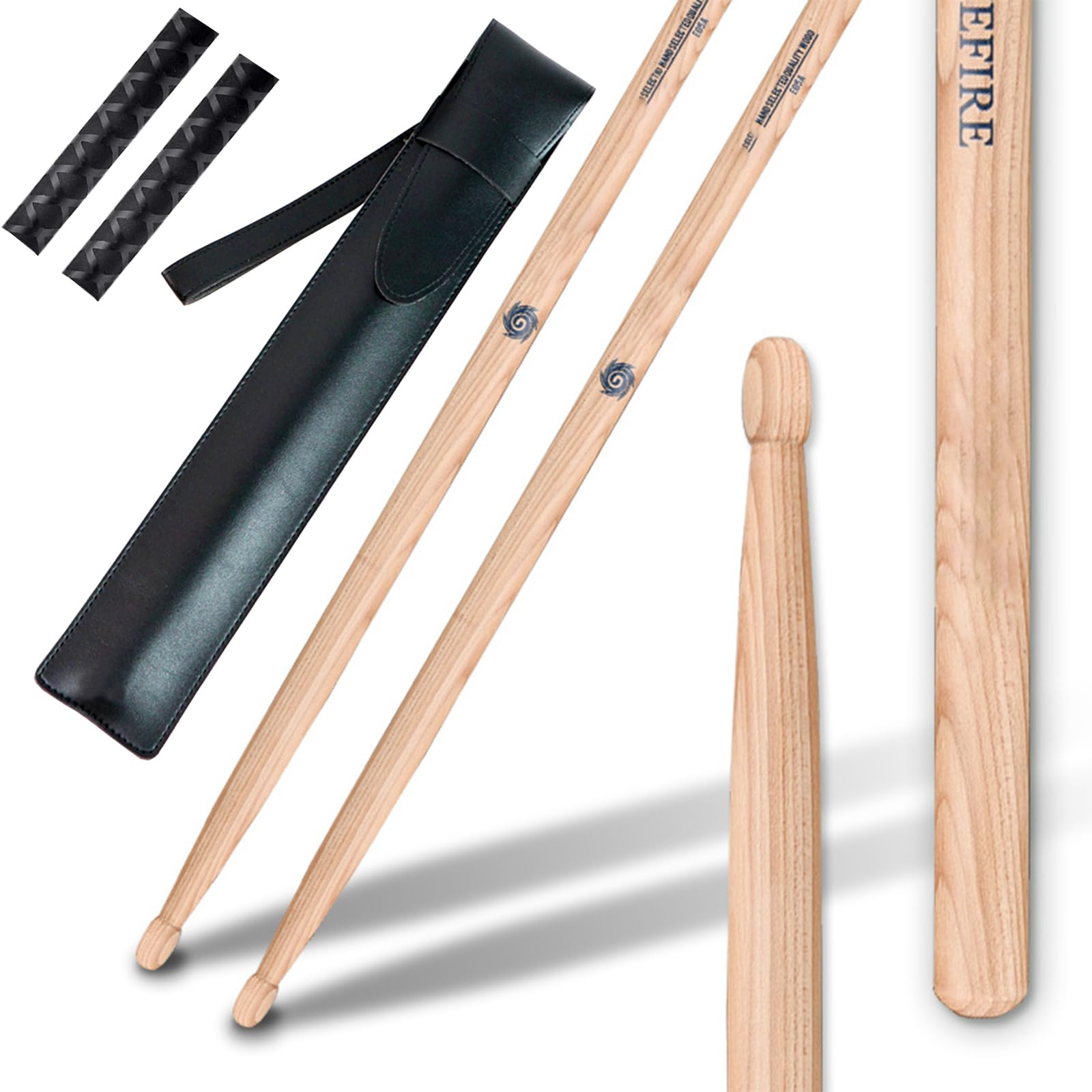 5A Drum Sticks Hickory Drumsticks Set with ANTI-SLIP Handles Drum Sticks with Non-Slip Strong Musical Instrument Accessories Hickory Drumsticks-Wood color