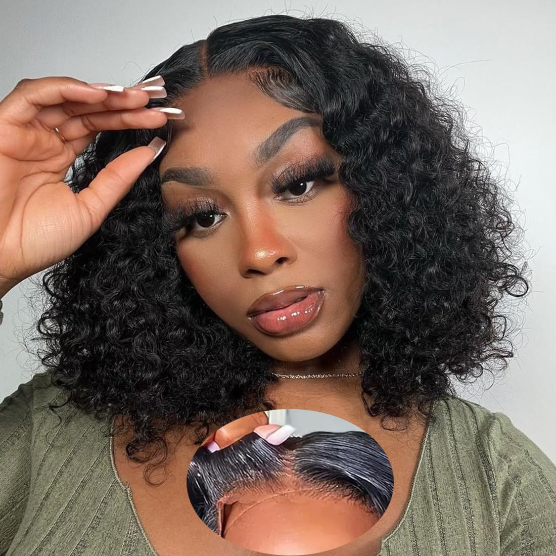 Perruque Cheveux Humain Sans Colle 5x5 Deep Curly Bob Wig Human Hair 8 Inch