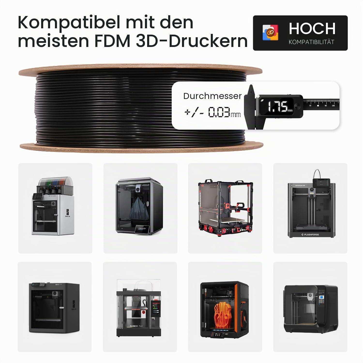 eSUN PLA+ Filament 1.75mm, 3D Drucker Filament PLA Plus, Maßgenauigkeit +/- 0.03mm, 1kg Spule (2.2 LBS) 3D Druck Filament für 3D Drucker, Knochen Weiß