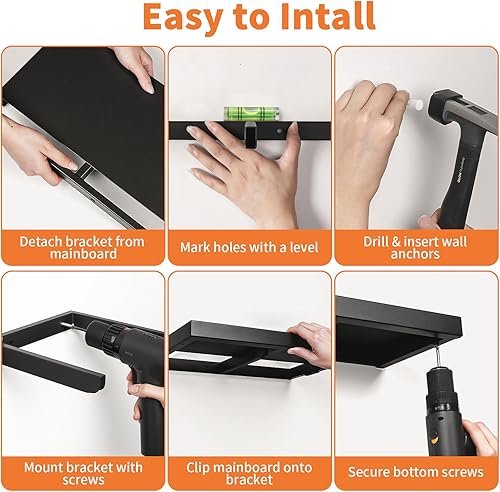 Miniatura 6 de Estantes flotantes para pared, construcción totalmente metálica, estantes flotantes resistentes al óxido y al agua, estantes de montaje en pared