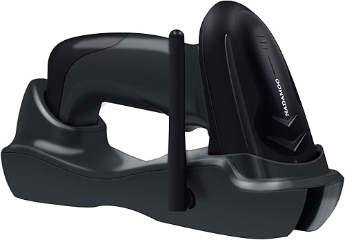 NADAMOO Escáner de código de barras inalámbrico con base de carga USB de 328 pies de larga transmisión portátil 1D inalámbrico láser código de