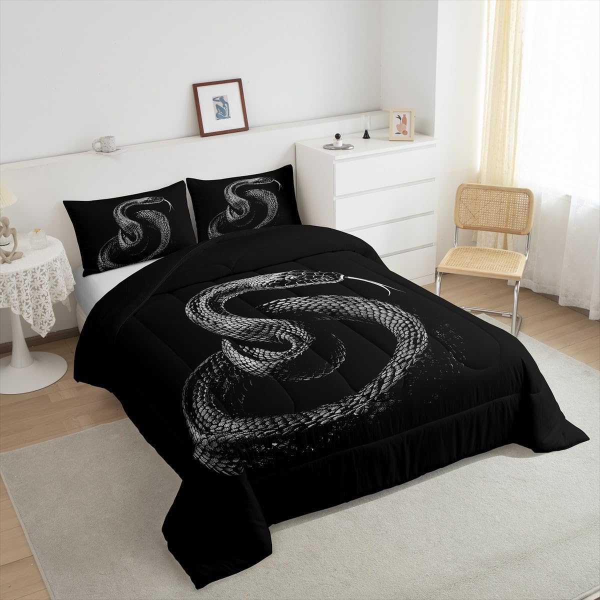 Feelyou Snake Comforter Set Queen Size for Kids Boys Girls 3D Wild Animal Print Comforter Wildlife Style Decor Bedding Set Room Decorations Duvet Quilt 3Pcs
