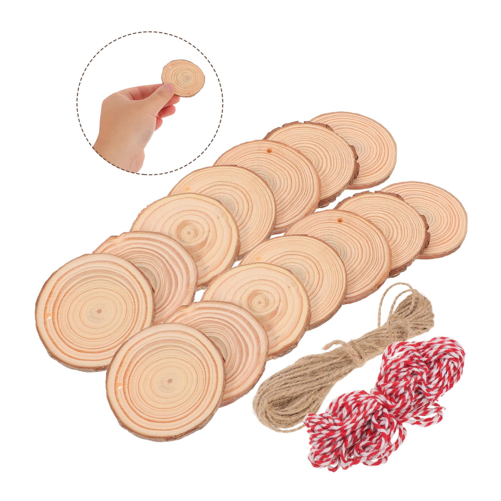 Hohopeti 30 Stk. Teiliges Unbehandelte Runde Holzscheiben aus Robustem Kiefernholz mit Jute Baumwollfaden Vielseitig für DIY Bastelprojekte Weihnachtsdekoration Hochzeits Wohnaccessoires