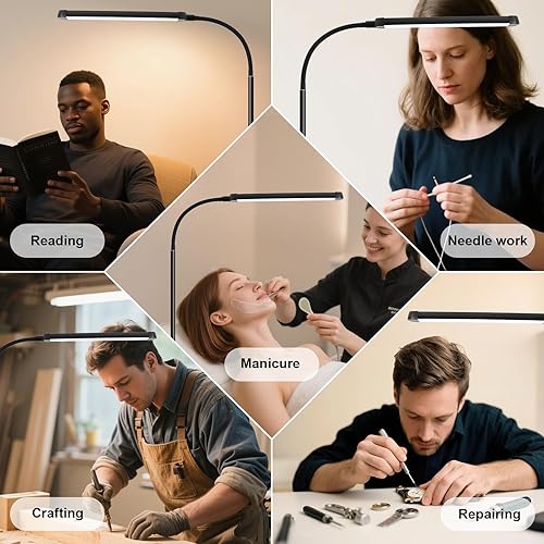 Miniatura 8 de Moderna lámpara de pie LED para leer en negro, brillante luz de pie regulable de 12 W con cuello de cisne ajustable, 3 temperaturas de color, para