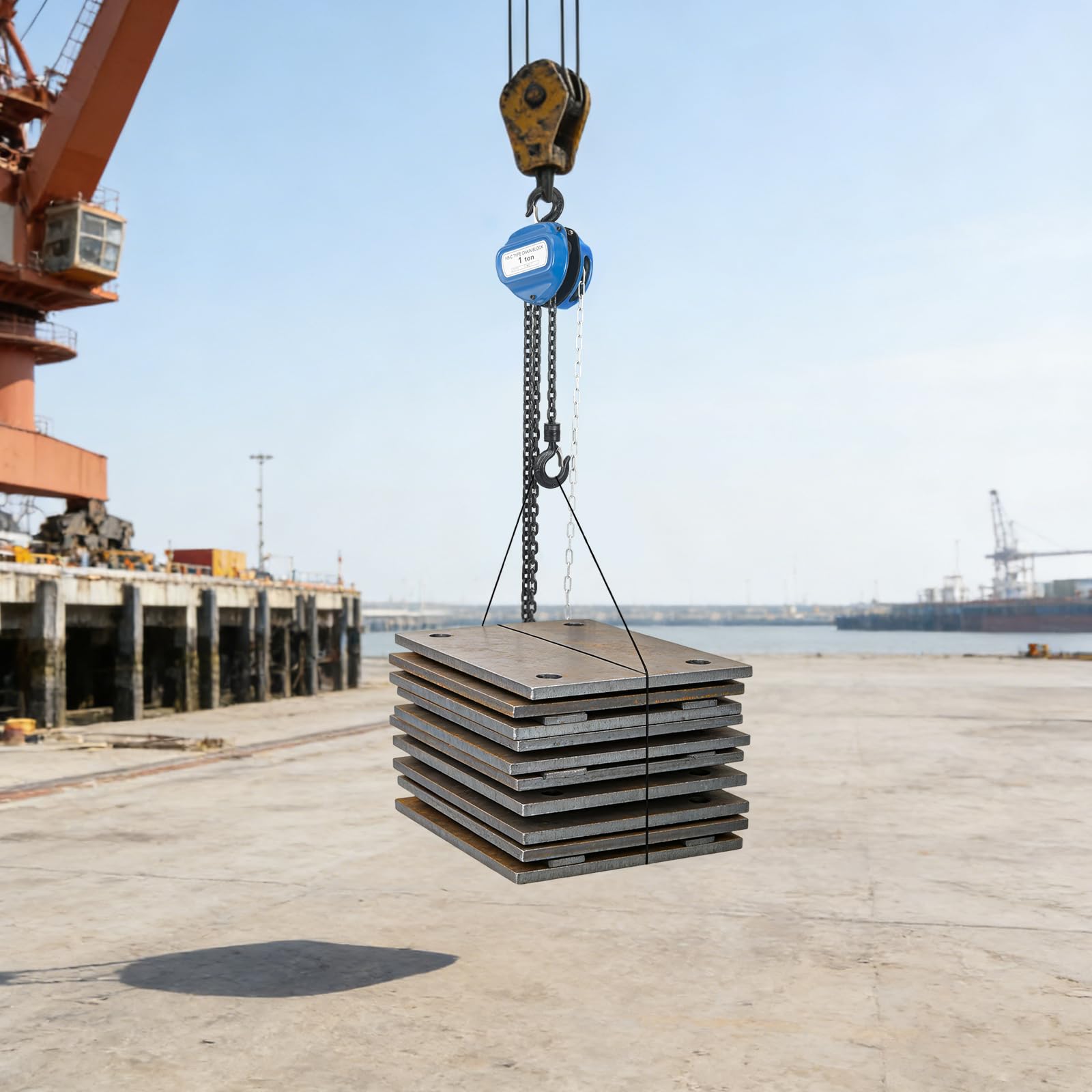 Paranco a catena da 1000 kg con altezza di sollevamento di 4 m, in acciaio al manganese G80, per sollevamento e trazione, puleggia per officina, garage e cantiere (15 x 13 x 16 cm, blu)