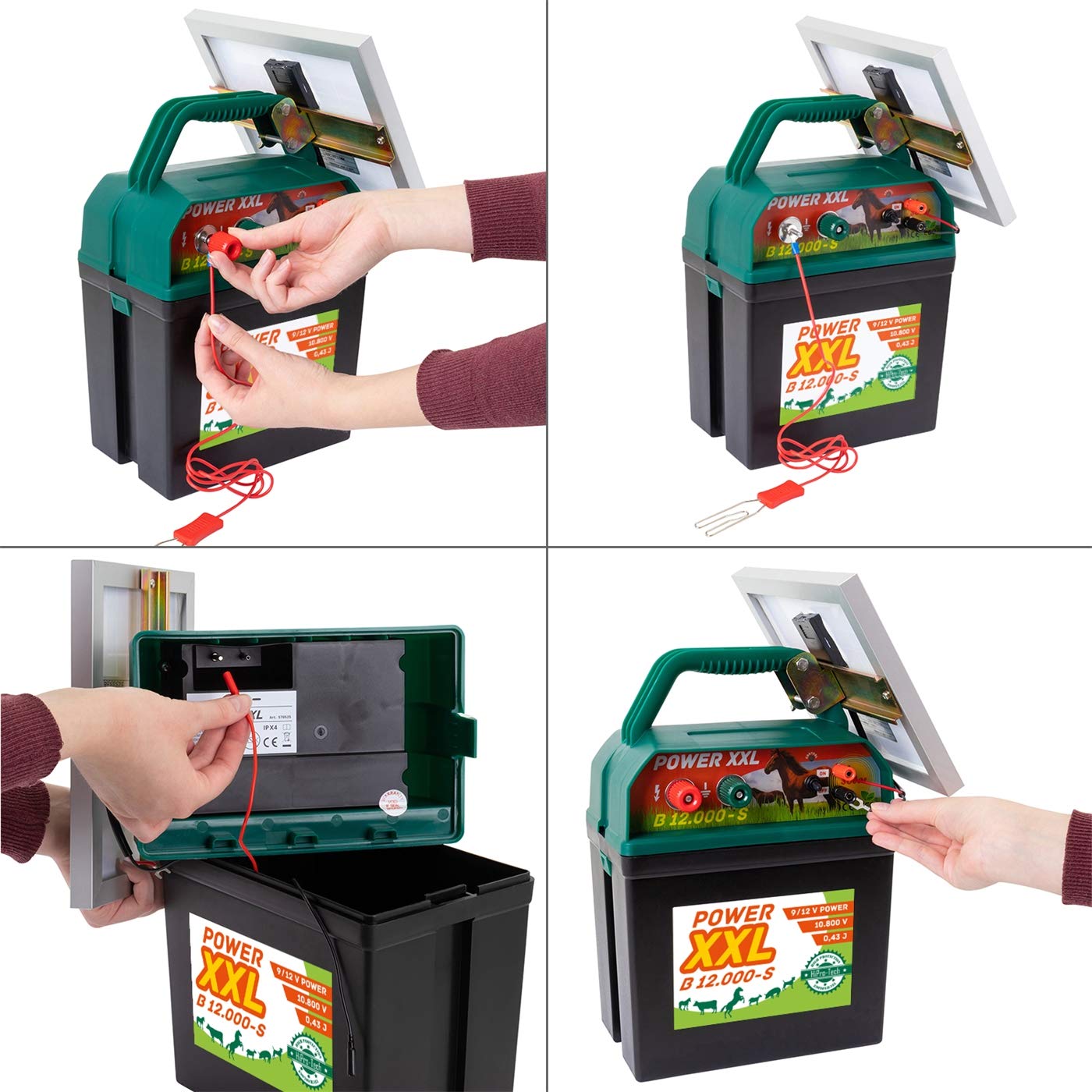 Elettrificatore B 12.000-S, Elettrificatore da 9 V /12 V, con efficiente modulo Solare, per recinzioni per Cavalli, Pony