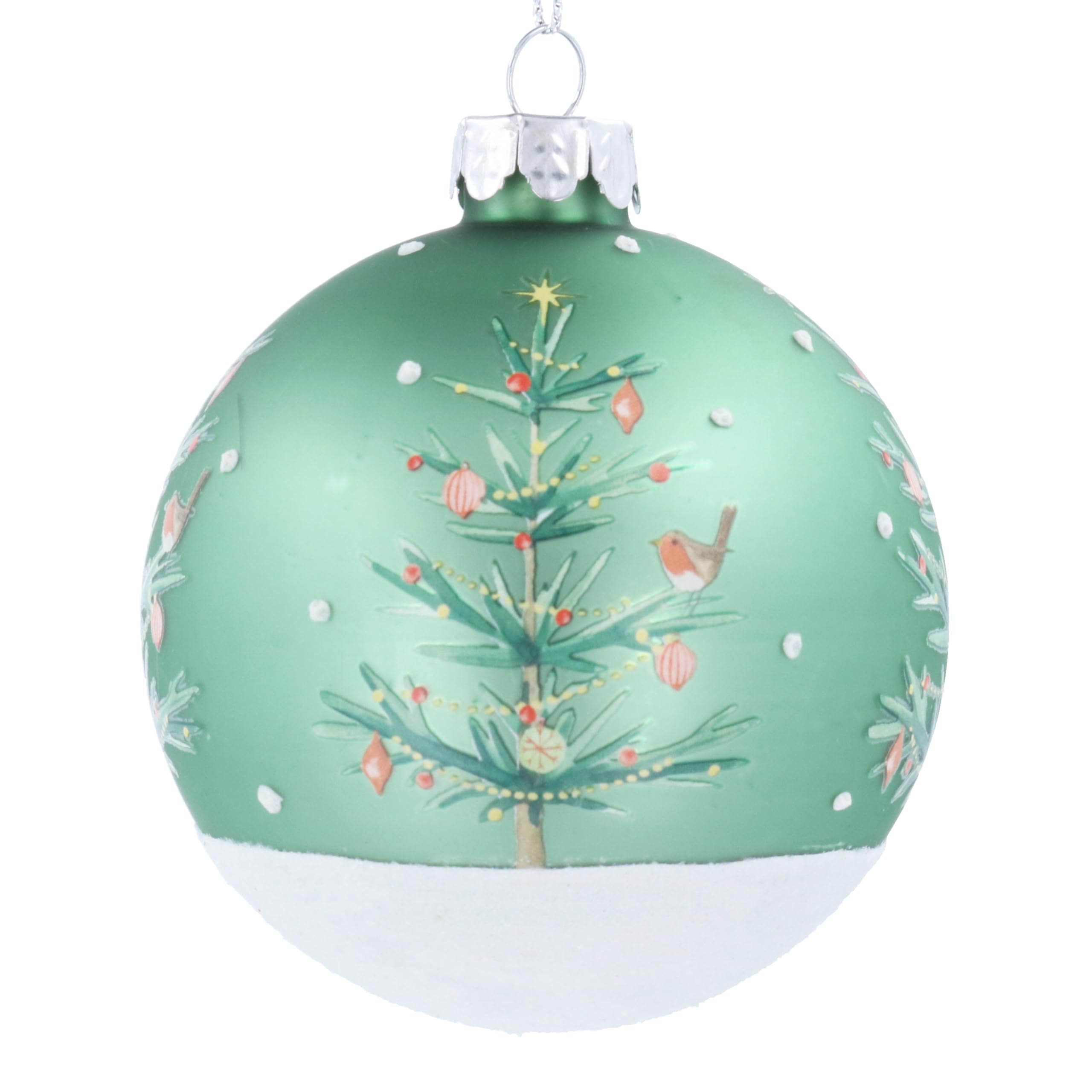 Gisela Graham Green Scandi Trees Glass Bauble, 8Cm