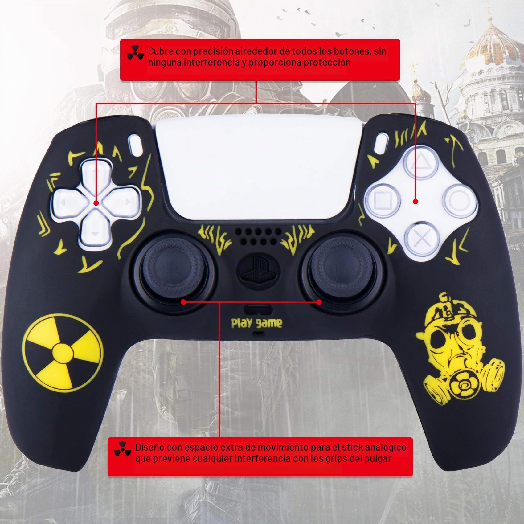 Yorha Tachonado Talla Láser Silicona Caso Piel Fundas Protectores Cubierta para PS5 Mando x 1 (radiación Amarilla) con Pro los puños Pulgar Thumb Gripsx 8