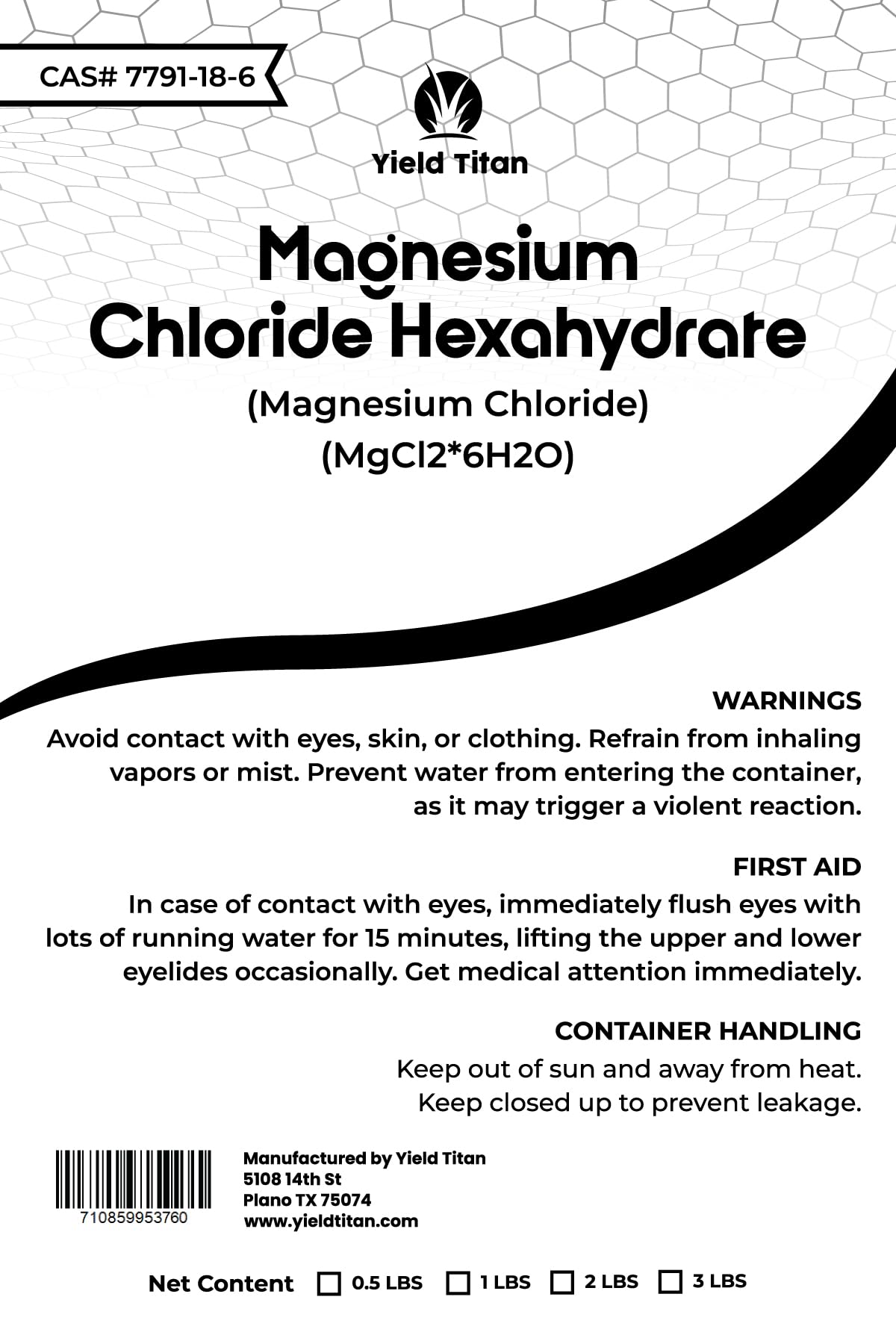 Yield Titan Magnesium Chloride Hexahydrate (Magnesium Chloride) (MgCl2·6H2O) - Chemical (0.5lb)