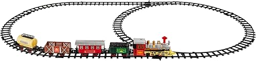 BPC - Juego de tren eléctrico para niños con motor de locomotora, juego clásico de tren navideño para debajo del árbol, juguete a pilas con luces,