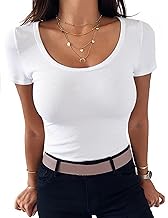 Aottori Basic Tops Women Summer Short Sleeve T Shirts Ribbed Round Neck Slim Fitted Tee Shirt Casual Tunic Top for Ladies