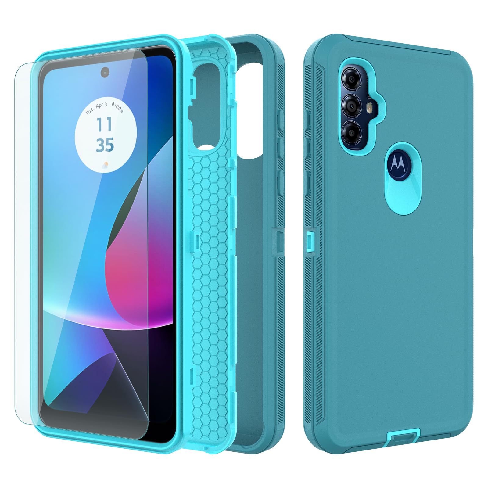 for Moto G-Play 2023 Case: Motorola Moto G Power 2022 Case, [Full-Body] [Shockproof] [Drop Proof] Heavy Duty Protective Phone Case with 2 Pack Glass Screen Protector, Teal
