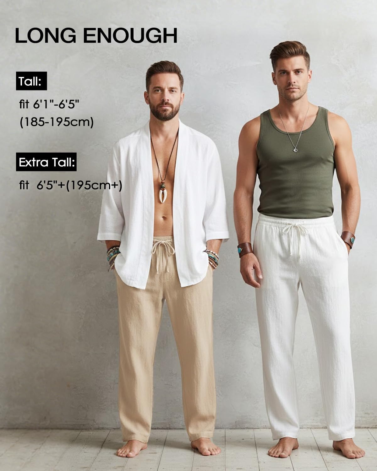 Zylioo Pantaloni alti in lino con cavallo da 83,8 cm/88,9 cm, pantaloni extra lunghi da uomo, pantaloni estivi a gamba larga, leggeri e casual