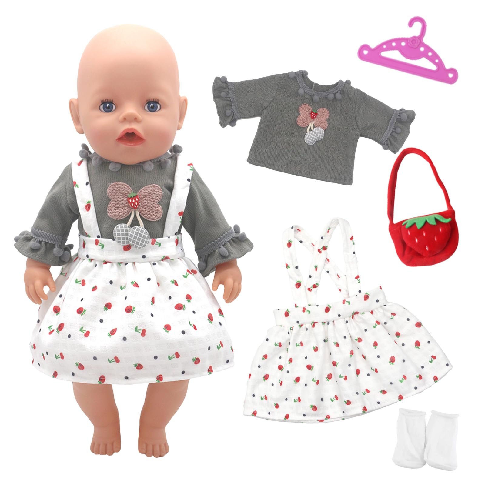 Xerteam Doll Clothes 35-45 cm for Baby Dolls Clothes for 14-17 inch Dolls, Sweet and Adorable Doll Clothes, Strawberry Top
