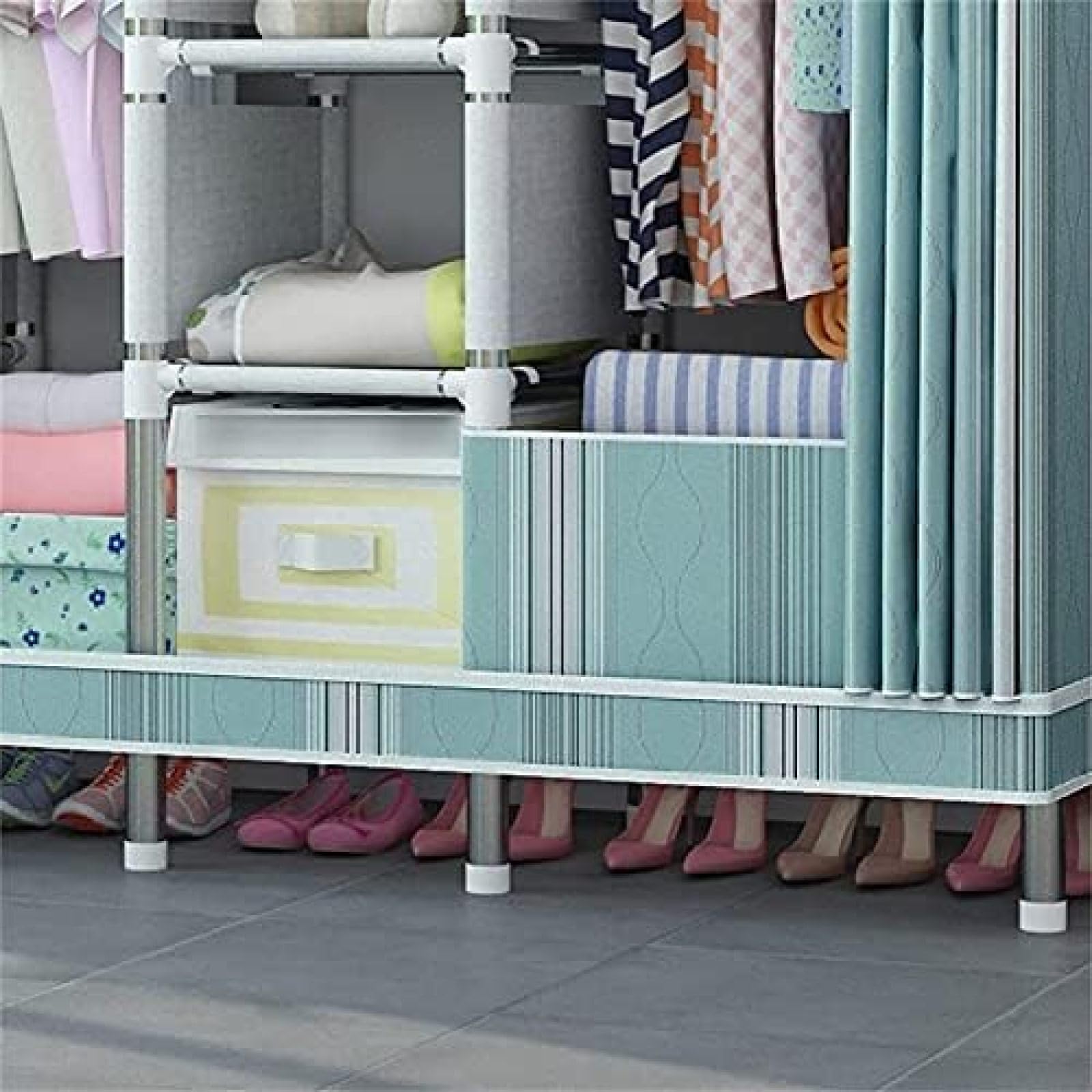 Armadio completamente chiuso con cerniera, armadio facile da montare per camera da letto, organizer per vestiti per stanza in affitto