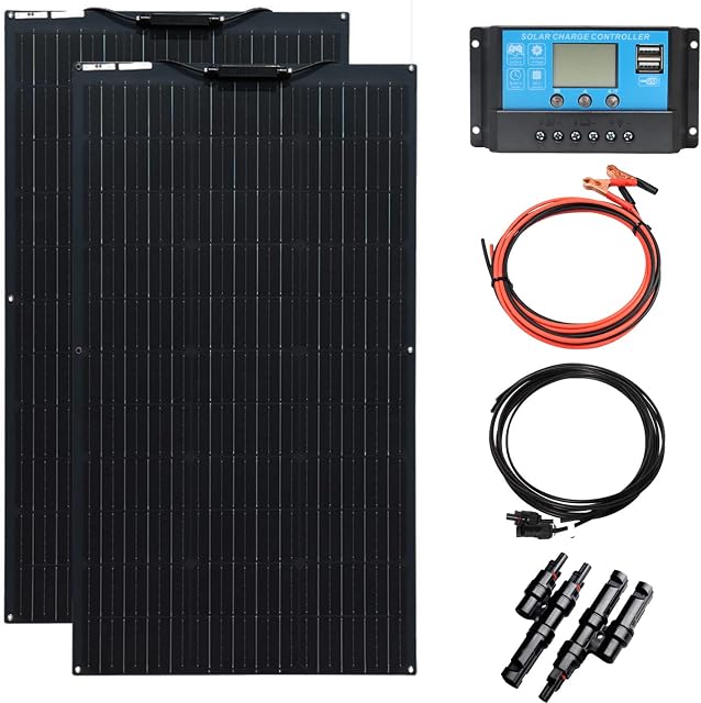 XINPUGUANG 200W Solar Panel Kit System 2pcs 100W 18v Flexible Monocrystalline solar module for Motorhome, Boat, Tent, Car, Trailer, 12v Battery Power Charging