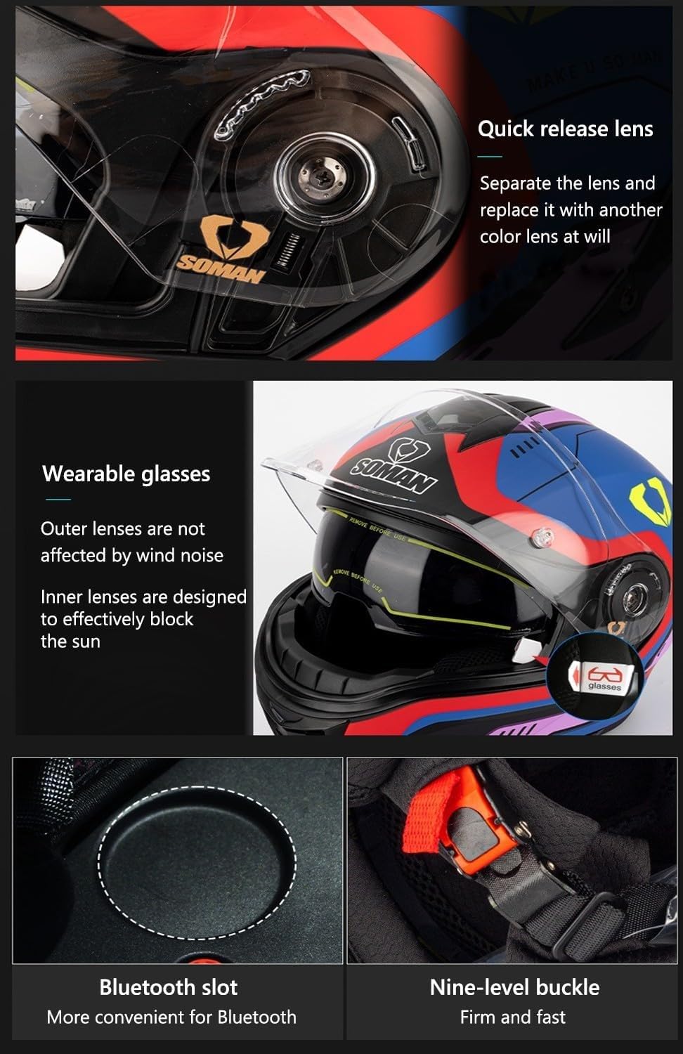 Integralhelm für Motorradfahrer, modular, Antibeschlag-Doppel-Sonnenblende, Klapphelm für Cross-Country-Fahrer, Moped-Rennhelm, Unisex, Erwachsene, Herren und Damen, DOT/ECE-Zulassung F,XXXXL=67-68cm