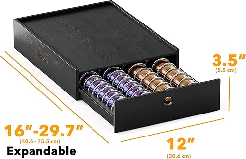 Miniatura 9 de SpaceAid Soporte de bambú para cápsulas de café Nespresso Vertuo, bandeja organizadora para soportes Nespresso Vertuo, compatible con 40 cápsulas