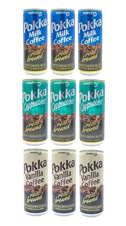 POKKA Coffee 9-Pack Set - Milk Coffee, Vanilla Coffee, Cappuccino, 8.1 Fl Oz 240ml Each Milk-Vanilla-Cappuccino 3 Each